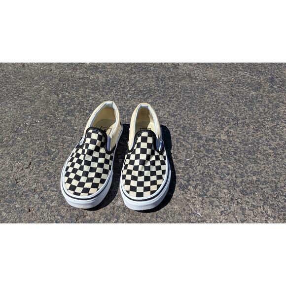 Vans Classic Checkerboard Slip-On Sneakers Mens 5 Womens Sz 6.5 Cream Black - Picture 3 of 5